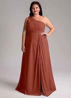 Azazie Brooke Bridesmaid Dresses Auburn A-Line One Shoulder Chiffon Dress image8