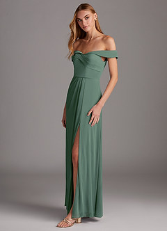 Azazie Mena Bridesmaid Dresses Eucalyptus A-Line Off the Shoulder Mesh Convertible Dress image4