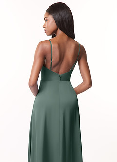 Azazie Brielle Vestidos de damas de honor Vestido de Musgo Marino de Satén Elástico de Corte en A con Tirantes finos con capucha image5