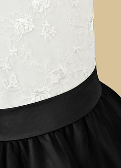 Azazie Vetty Flower Girl Dresses Ivory Black A-Line Lace Tulle Dress image11