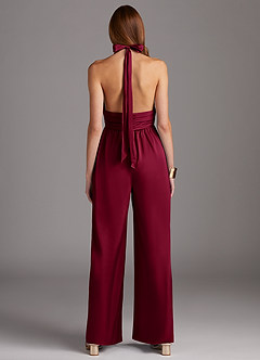 Azazie Oli Bridesmaid Dresses Burgundy Pleated Stretch Satin Jumpsuit image2