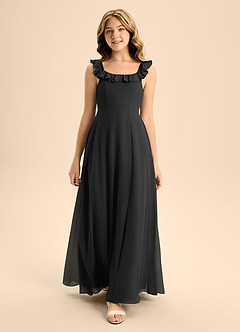 Azazie Callie Junior Black A-Line Ruched Chiffon Dress image4