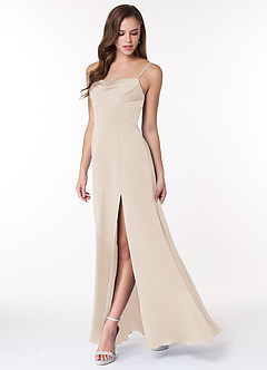 Azazie Clove Final Sale English Rose A-Line Cowl Neckline Side Slit Stretch Satin Dress image4