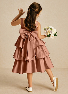 Azazie Margery Flower Girl Dresses Bronzer A-Line Bow Stretch Satin Dress image1