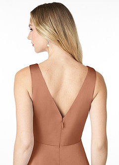 Azazie Nelly Vestidos de damas de honor Vestido de Bronceador de Satén Elástico de Corte en A con Cuello en V Plisado image5