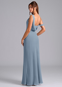 Azazie Madelyn Bridesmaid Dresses Dusty Blue Mermaid Off the Shoulder Chiffon Convertible Dress image6