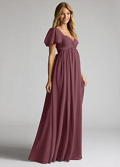Azazie Madisynn Brautjungfernkleider für Schwangere Schleifen Chiffon Bodenlänge Kleid image3
