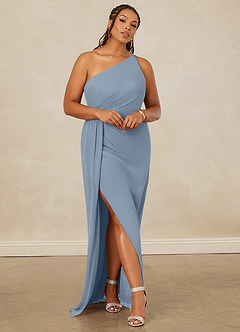 Christian Siriano Bridal for Azazie 1003 Brautjungfernkleider Etui One-Shoulder Chiffon Kleid Staubblau image8