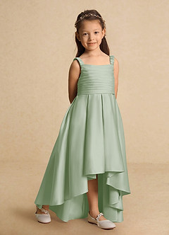 Azazie Kat Flower Girl Dresses Dusty Sage A-Line Pleated Matte Satin Dress image4