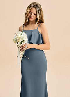 Azazie Galene Junior Havfrue Stræk satin Gulv-længde Junior brudepige Kjole image5