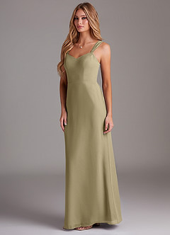 Azazie Denice Abiti da Damigella Abito Tubino in Chiffon a Pieghe Verde Muschio image4