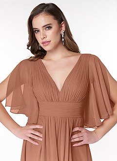 Azazie Temeka Vestidos de damas de honor Vestido de Bronceador de Gasa de Corte en A con Volante image6