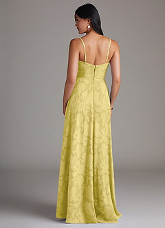 Azazie Moira Jurken voor bruidsmeisjes Jurk van Bloemen Burn-out met A-Lijn Zijsplit Kanarie image2