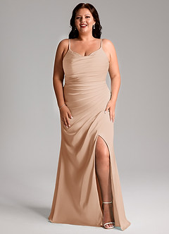 Azazie Deandra Bridesmaid Dresses English Rose Mermaid Pleated Stretch Satin Dress image9