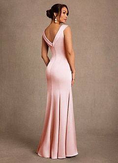 Azazie Franny Mother of the Bride Dresses Blushing Pink Sheath Lace Stretch Satin Dress image2