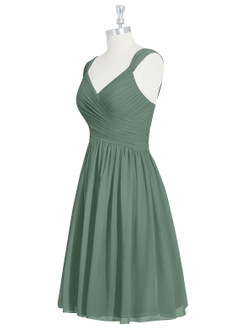Azazie Angie Bridesmaid Dresses Eucalyptus A-Line Corset Chiffon Dress image9