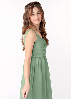 Azazie Evie Junior Agave A-Line Pleated Chiffon Dress image4