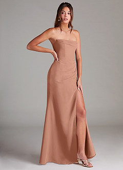 Azazie Leonis Vestidos de damas de honor Vestido de Champán Rosado de Gasa de Corte Recto Convertible con Sin tirantes image8