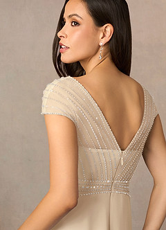 Azazie Star Kleider für die Brautmutter A-Linie V-Hals Pailletten Chiffon Kleid Champagner image5