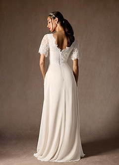 Azazie Veradis Robes de mariée Robe Trapèze en Mousseline de soie Col V dentelle Diamant Blanc Champagne image2