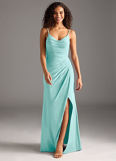 Azazie Deandra Brautjungfernkleider Meerjungfrau-Linie Plissee Chiffon Kleid Aqua image5