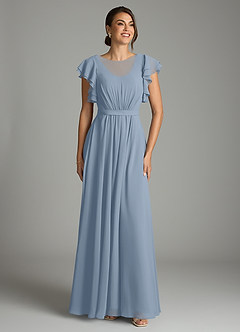 Azazie Daphne Modest Bridesmaid Dresses A-Line Ruffled Chiffon Floor-Length Dress image1