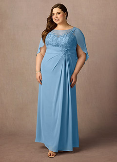 Azazie Hera vestidos de madre de la novia Vestido de Azul Acero de Gasa de Corte En A con Capa de encaje image9