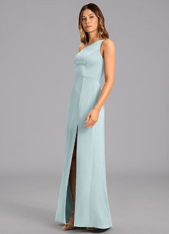 Azazie Phaedra Bridesmaid Dresses Mist A-Line One Shoulder Stretch Satin Dress image5