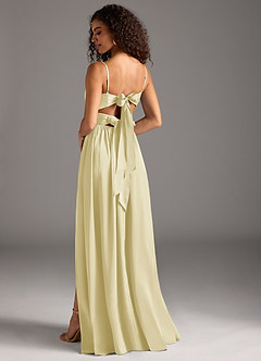 Azazie Zeya Bridesmaid Dresses Lemon Sorbet A-Line Pleated Stretch Satin Dress image1