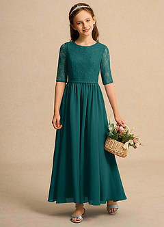 Azazie Pippin Junior Formal Robe Demoiselle D'honneur Fillette Robe Trapèze en Dentelle Paon image1