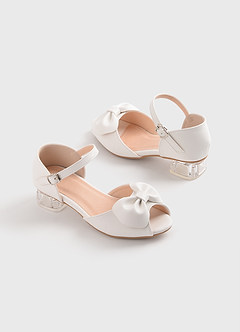 front Tacones de bloque con lazo y punta abierta para niña