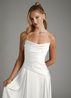 Azazie Gabriela Bridesmaid Dresses White A-Line Corset Stretch Satin Dress image4
