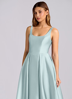 Azazie Amalie 신부 들러리 드레스 A라인 주름진 스트레치 새틴 티 길이 드레스 image6