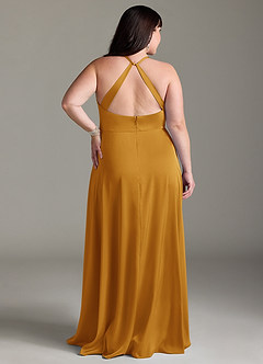 Azazie Davis Bridesmaid Dresses Butterscotch A-Line Pleated Stretch Satin Dress image8
