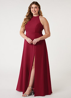 Azazie Clarice Bridesmaid Dresses Burgundy A-Line Halter Chiffon Dress image11