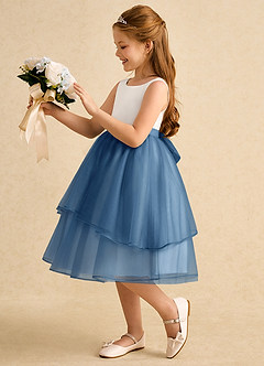 Azazie Rene Flower Girl Dresses Ivory Twilight A-Line Bow Tulle Dress image5
