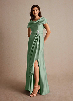 Azazie Branford Mother of the Bride Dresses Matcha A-Line Pleated Stretch Satin Dress image8