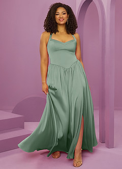 Barbie ♥ Azazie Bridesmaid Dresses Matcha A-Line with Pockets Stretch Satin Dress image10