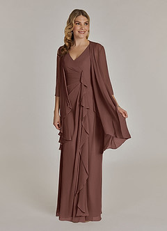 Azazie Manuella Mother of the Bride Dresses Espresso A-Line V-Neck Pleated Chiffon Dress image1