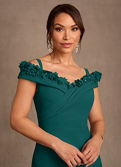 Azazie Jettie Mother of the Bride Dresses Peacock Sheath Pleated Chiffon Dress image4