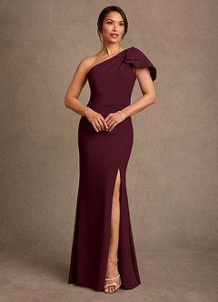 Azazie Haddie Mother of the Bride Dresses Cabernet Sheath One Shoulder Stretch Crepe Dress image1