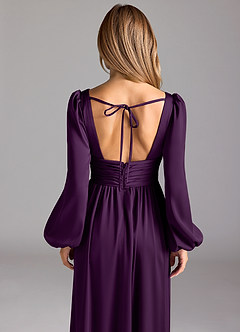 Azazie Norah Bridesmaid Dresses Grape A-Line Stretch Satin Dress image6