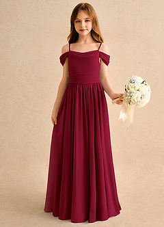 Azazie Shia Girls Formal Flower Girl Dresses Burgundy A-Line Off the Shoulder Chiffon Dress image4