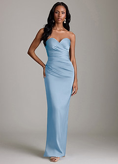 Azazie Sonora Vestidos de damas de honor Vestido de Azul Pálido de Satén Elástico de Corte Recto con Sin tirantes image6