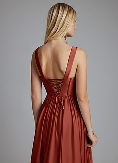 Azazie Delmie Bridesmaid Dresses Terracotta A-Line Corset Stretch Satin Dress image3