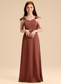 Azazie Everett Junior Jurk van Stretch Satijn met A-Lijn Boog Kastanjebruin image4