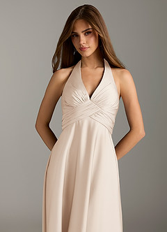Azazie Tessie Bridesmaid Dresses White Alabaster A-Line Pleated Stretch Satin Dress image6