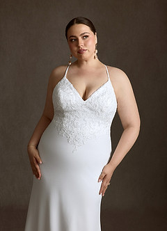 Azazie Kita Vestidos de novia Vestido Diamante Blanco de Crepé elástico de Corte Sirena con Encaje image11