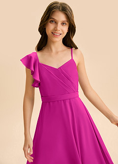 Azazie Kelsea Junior Vestido de Fucsia de Gasa de Corte en A con Volante image7