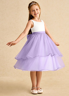 Azazie Rene Flower Girl Dresses Ivory Lilac A-Line Bow Tulle Dress image1